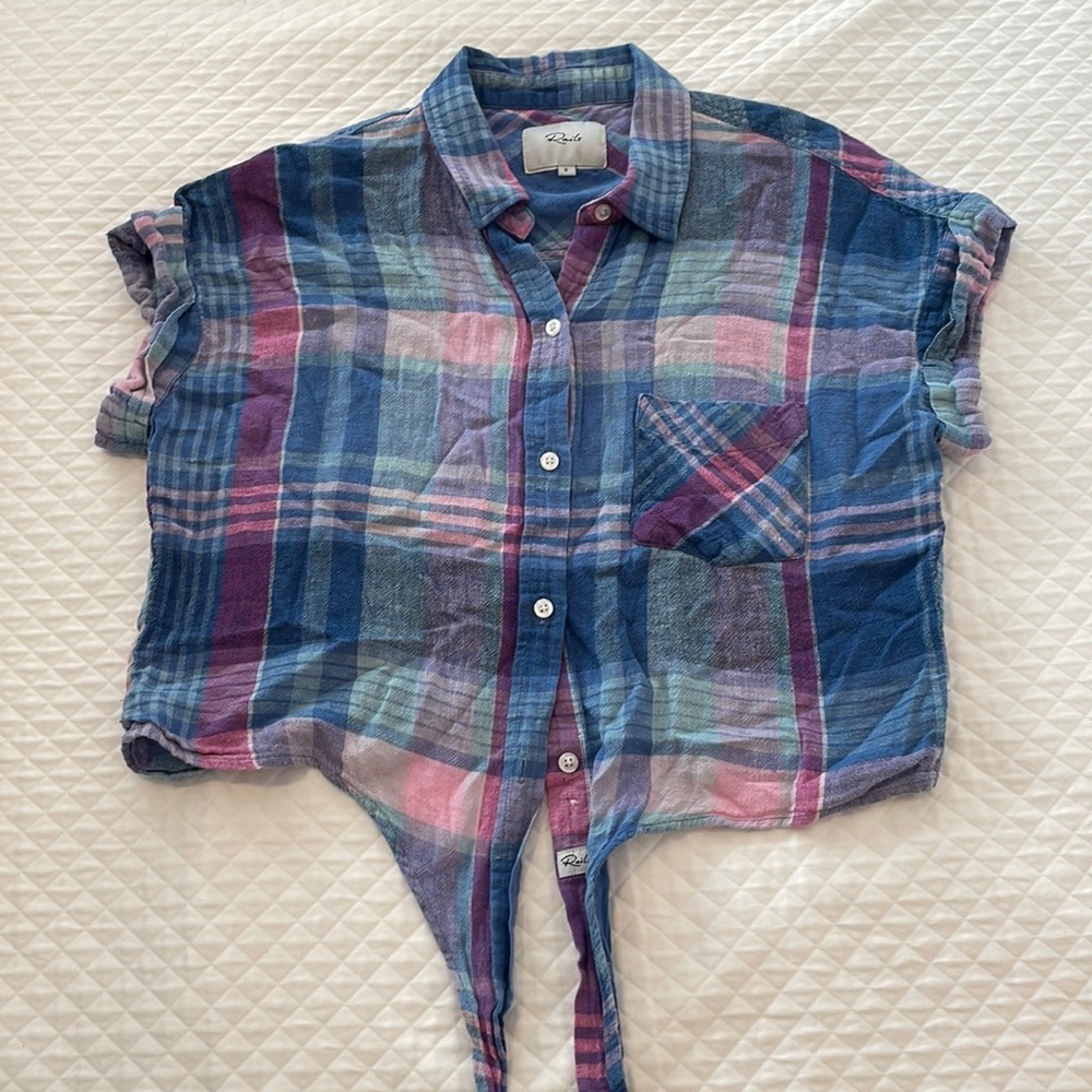 Rails Plaid Cropped Tie Waist Top